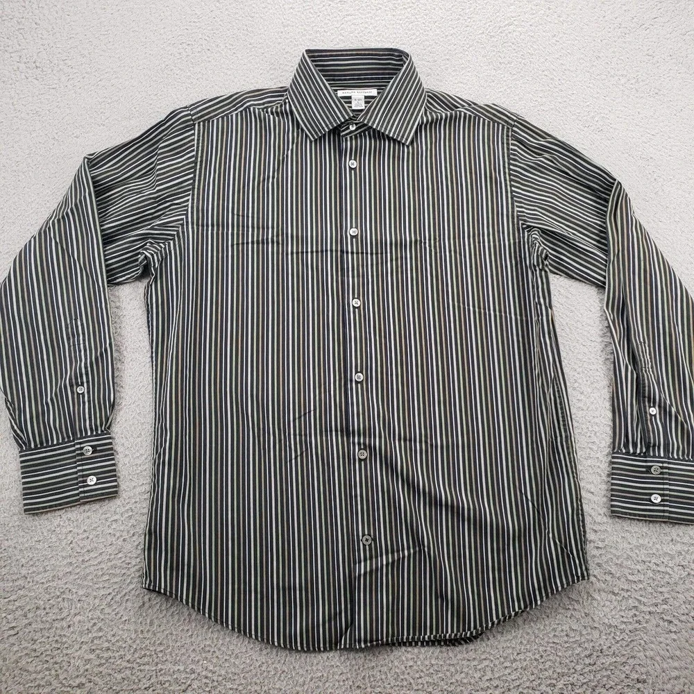 Banana Republic Shirt Mens Large 16 16.5 Black Sriped‎ Classiccore Button Up